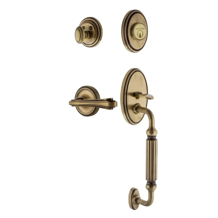 Nostalgic Warehouse Classic Left Handed Sectional Single Cylinder Keyed Entry Door Handleset with F Grip and Fleur Lever for 2-3/4″ Backset Doors