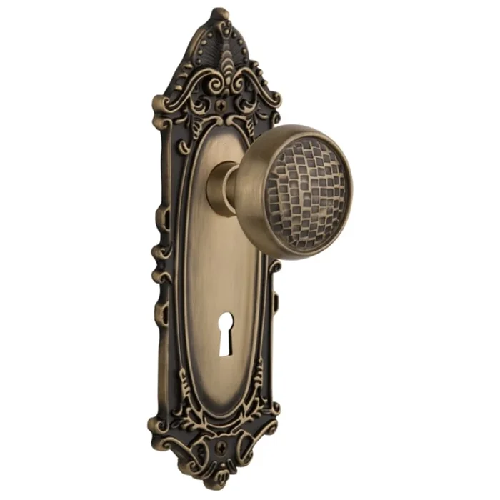 Nostalgic Warehouse Craftsman Solid Brass Passage Door Knob Set with Victorian Rose, Keyhole and 2-3/8″ Backset