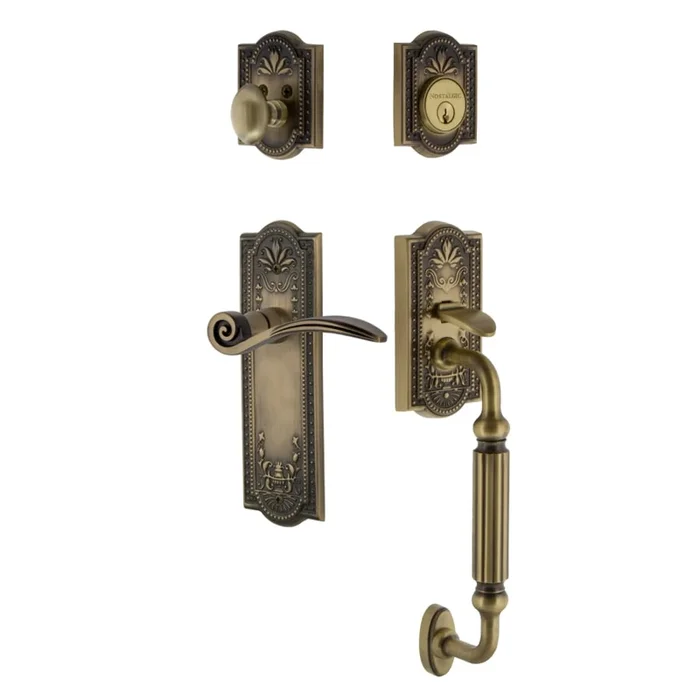 Nostalgic Warehouse Meadows Left Handed Sectional Single Cylinder Keyed Entry Door Handleset with F Grip and Swan Lever for 2-3/8″ Backset Doors