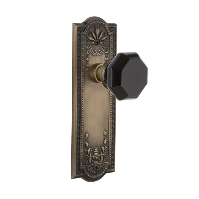Nostalgic Warehouse Meadows Solid Brass Rose Dummy Door Knob Set with Black Waldorf Door Knob
