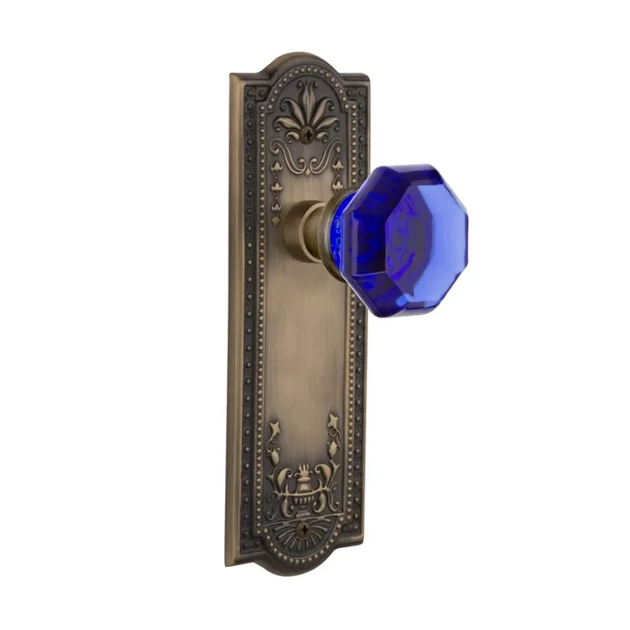 Nostalgic Warehouse Meadows Solid Brass Rose Dummy Door Knob Set with Cobalt Waldorf Door Knob