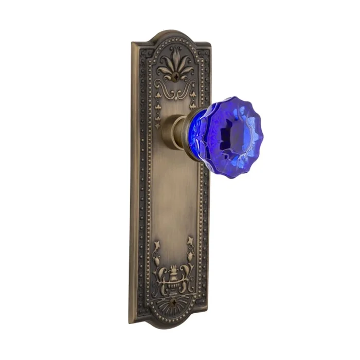 Nostalgic Warehouse Meadows Solid Brass Rose Single Dummy Door Knob with Cobalt Crystal Knob