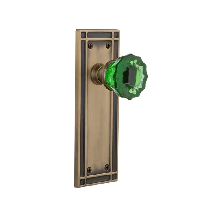 Nostalgic Warehouse Mission Solid Brass Rose Passage Door Knob Set with Emerald Crystal Knob for 2-3/4″ Backset
