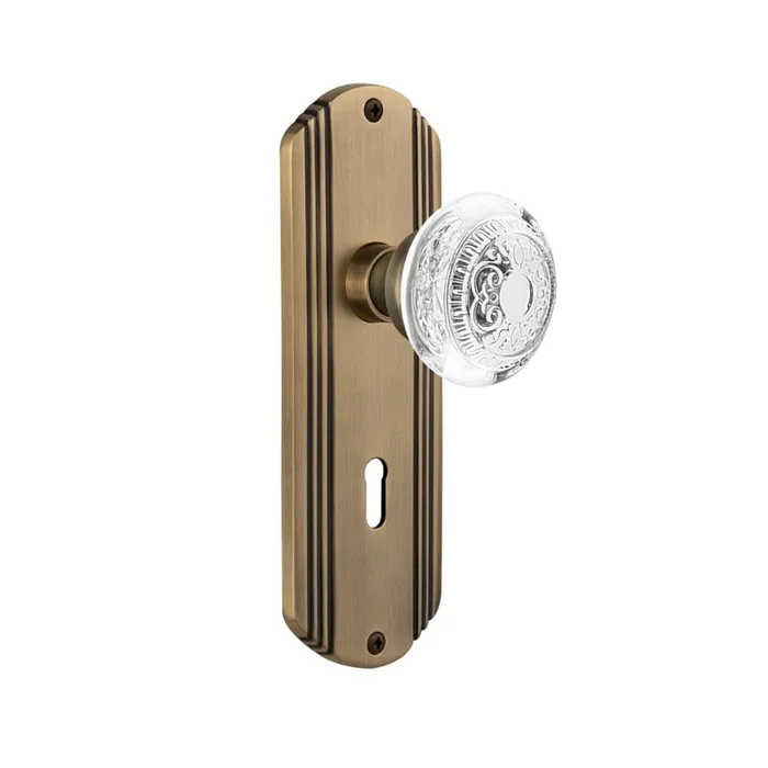 Nostalgic Warehouse Vintage Crystal Egg and Dart Privacy Door Knob Set with Deco Rose, 2-3/8″ Backset and Decorative Keyhole