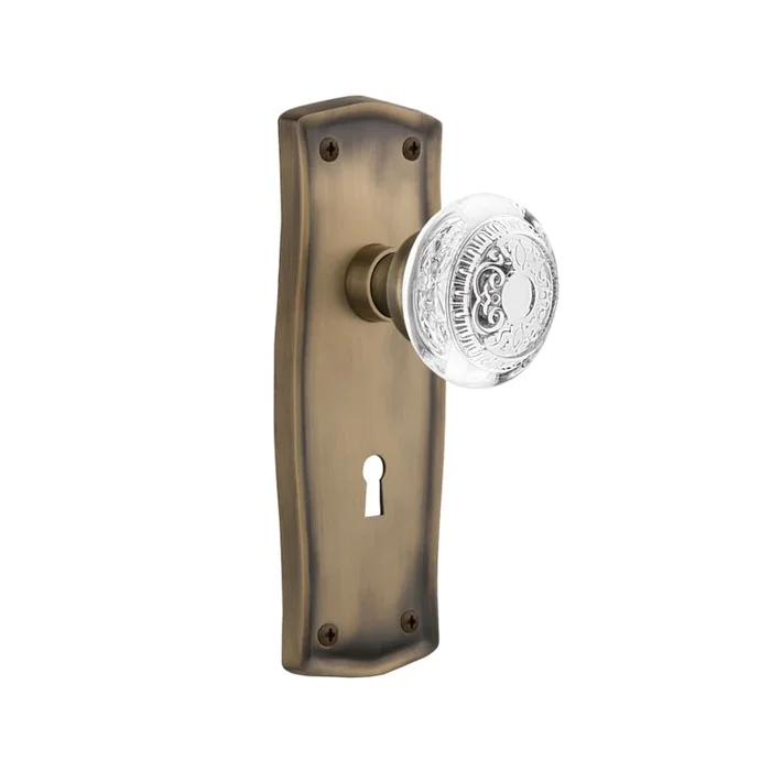 Nostalgic Warehouse Vintage Crystal Egg and Dart Privacy Door Knob Set with Prairie Rose, 2-3/4″ Backset and Decorative Keyhole