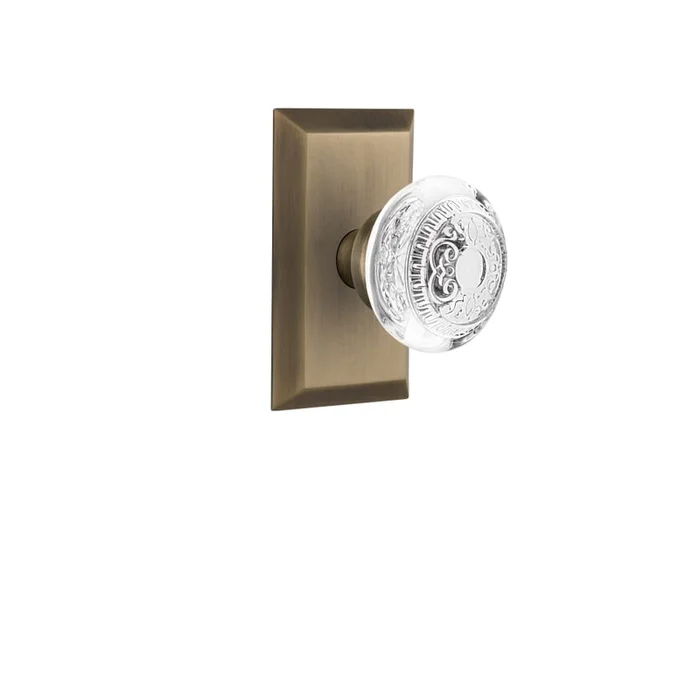 Nostalgic Warehouse Vintage Crystal Egg and Dart Privacy Door Knob Set with Studio Rose and 2-3/8″ Backset