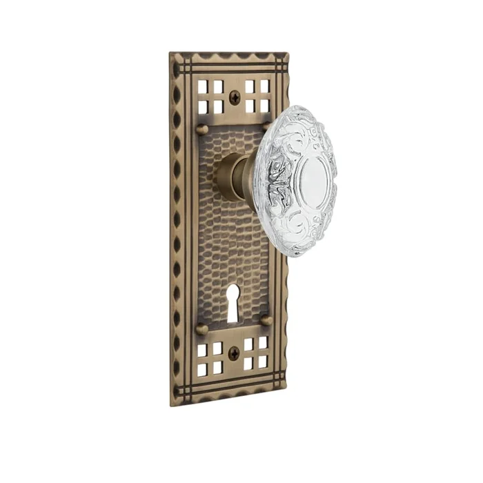 Nostalgic Warehouse Vintage Crystal Victorian Passage Door Knob Set with Craftsman Rose, 2-3/8″ Backset and Decorative Keyhole