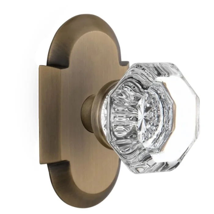 Nostalgic Warehouse Vintage Luxe Waldorf Lead Crystal Octagon Single Dummy Door Knob with Solid Brass Cottage Style Plate