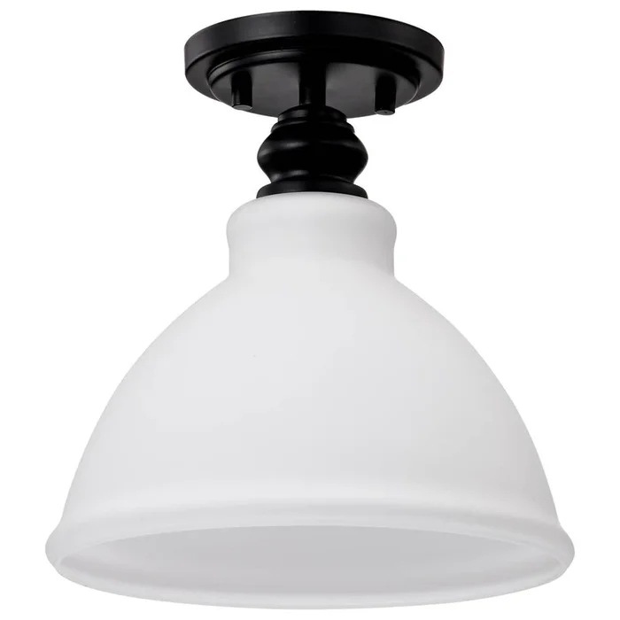 Nuvo Russel; 10 Inch Semi Flush Mount; Matte Black with Satin White Glass