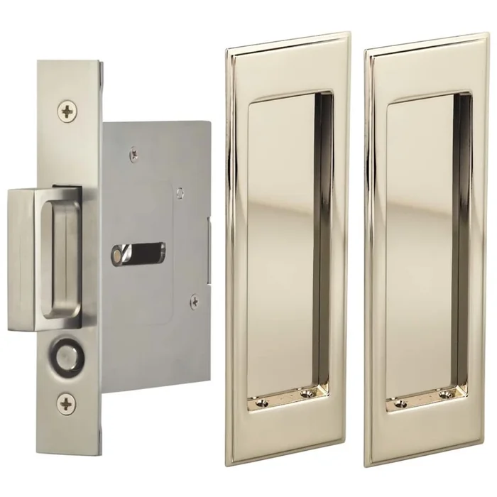 Omnia Solid Brass Passage Pocket Door Lock with Traditional Rectangular Trim