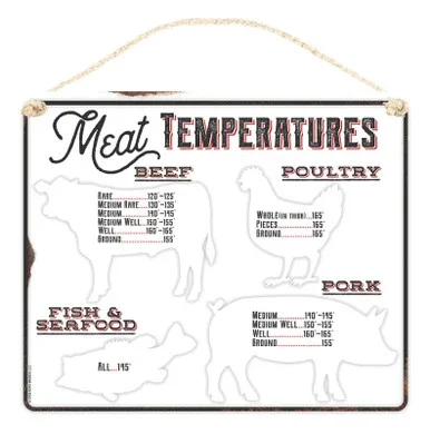 Open Road Brands Butcher Baker BBQ Maker Meat Temperatures Hanging Sign Tin/Rope 1 pk – Case Of: 4; Each Pack Qty: 1;