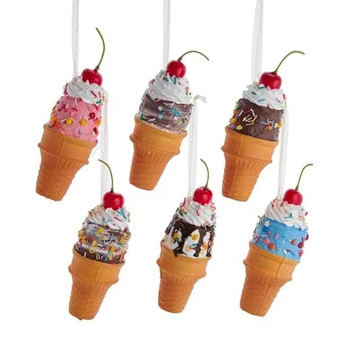 Pack of 12 Red and Brown Ice Cream Christmas Ornaments 6″
