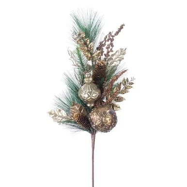 Pack of 4 Bronze PVC Pine Spray with Ornaments 31″