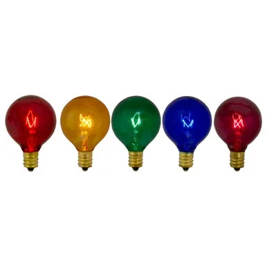 Pack of 5 Transparent Multi-Color G40 Globe Christmas Replacement Light Bulbs 2″