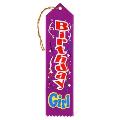 Pack of 6 Purple “Birthday Girl Award” School Award Ribbon Bookmarks 8″