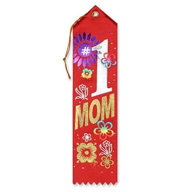 Pack of 6 Red “#1 Mom Award” School Award Ribbon Bookmarks 8″