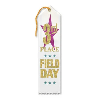 Pack of 6 White “3rd Place Field Day Award” School Award Ribbon Bookmarks 8″