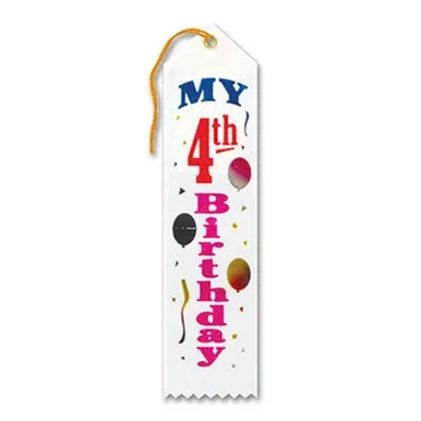 Pack of 6 White “My 4th Birthday Award” School Award Ribbon Bookmarks 8″