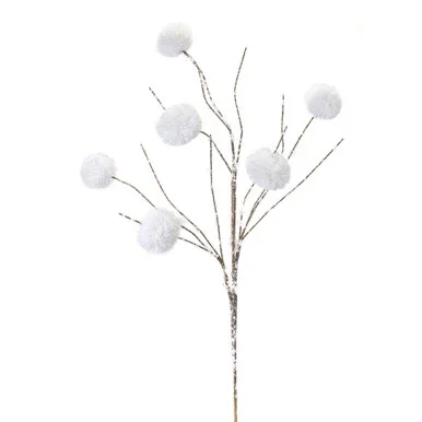 Pack of 6 White Frosted Pom Pom Artificial Polyester Spray 36.75″