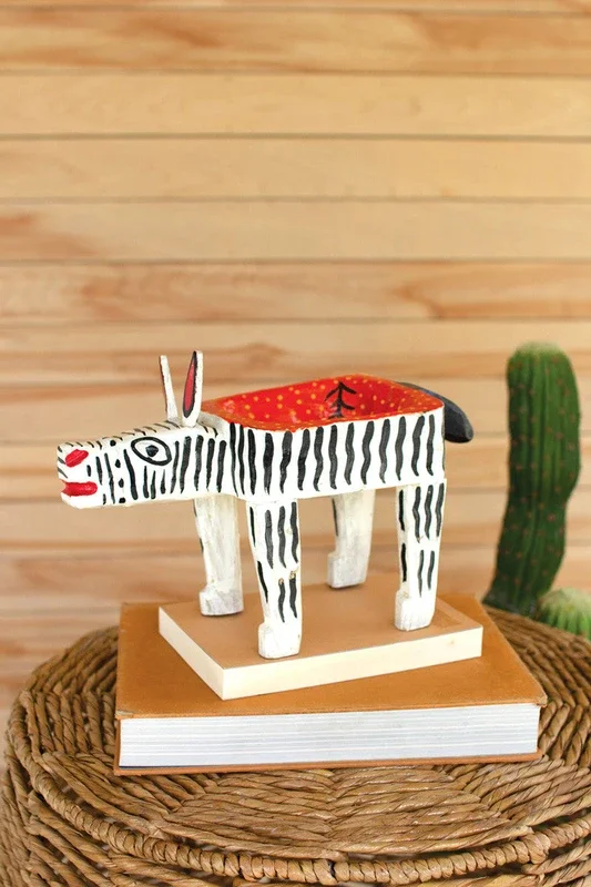 Painted wooden zebra vessel