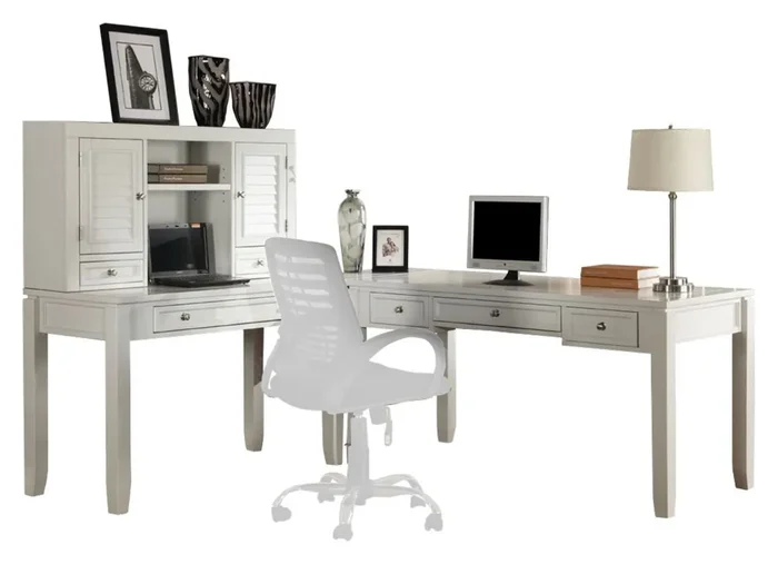 Parker House – Boca 4 Piece L Shape Desk with Hutch in Cottage White – BOC-4PC-LDESK-HUTCH