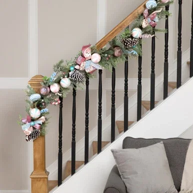 Pastel Bows and Ornaments Artificial Christmas Garland – 6′ x 7″ – Unlit