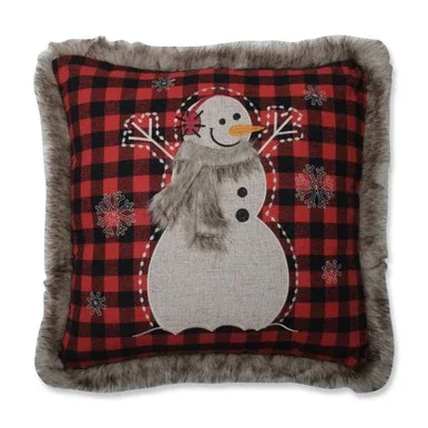 Pillow Perfect Indoor Fur Snowman Square Red/Black 18-inch Throw Pillow