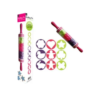 Pink and Green Multi Shaped Rolling Pin with Cookie Cutters Set