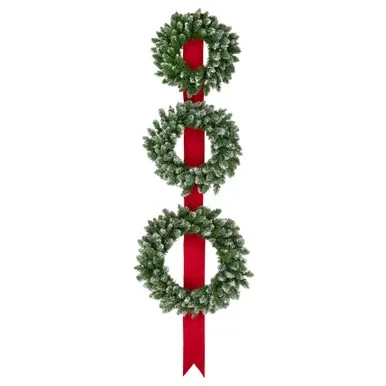 Pre-Lit B/O Frosted Wreath Trio Christmas Decoration – 6.5′ – Clear LED Lights