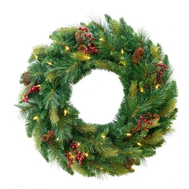 Pre-Lit Pine Artificial Christmas Wreath, 30-Inch, Multi-Function LED Lights
