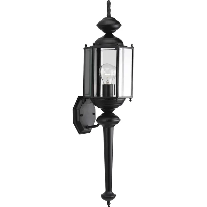 Progress Lighting Brass Guard 1 Light 29″ Tall Outdoor Wall Sconce with Beveled Glass Shade