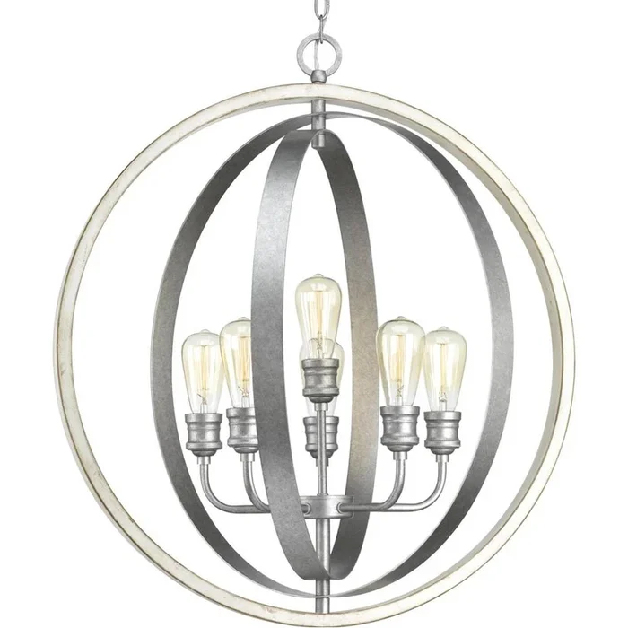 Progress Lighting Conestee Collection Six-Light Galvanized Finish Farmhouse Pendant Light