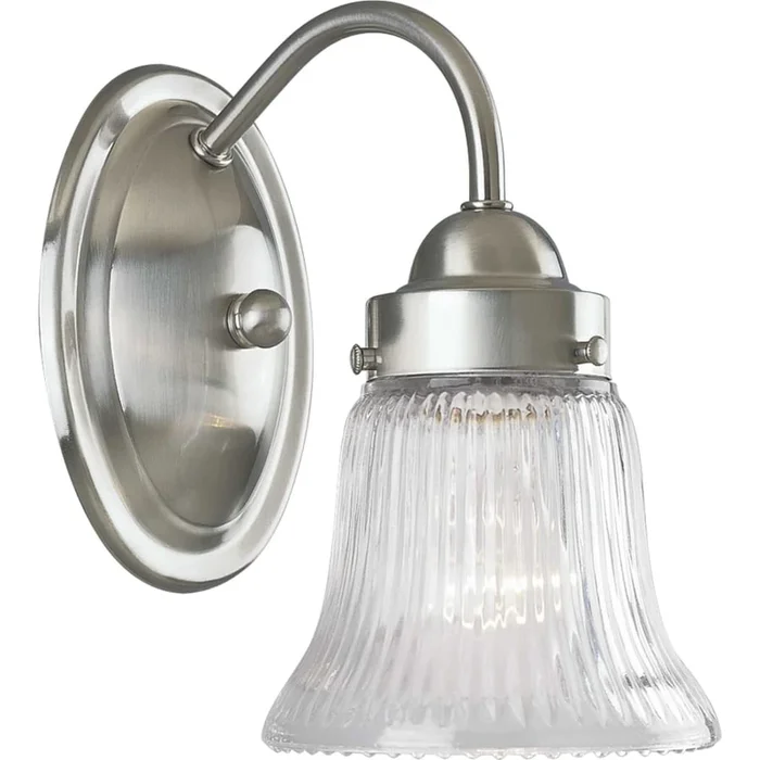 Progress Lighting Economy Fluted Glass Series Single-Light Bathroom Sconce with Clear Ribbed Glass Shade
