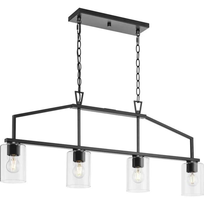 Progress Lighting Goodwin Collection Four-Light Matte Black Modern Farmhouse Island Light