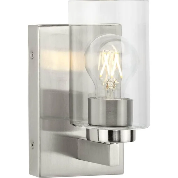Progress Lighting Goodwin Collection One-Light Brushed Nickel Modern Vanity Light with Clear Glass