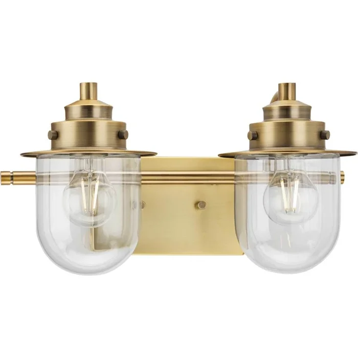 Progress Lighting Northlake Collection Two-Light Vintage Brass Clear Glass Transitional Bath Light