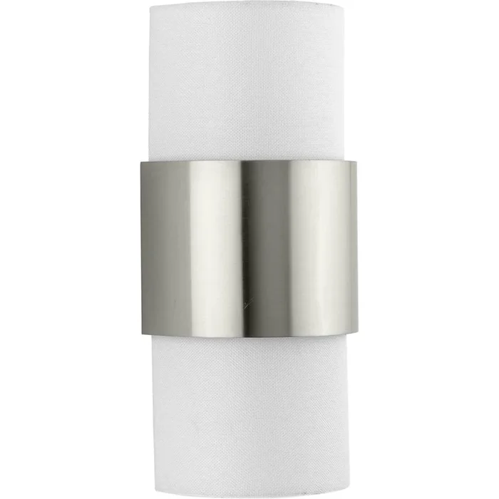 Progress Lighting Silva Collection Two-Light Brushed Nickel White Linen Shade Wall Sconce