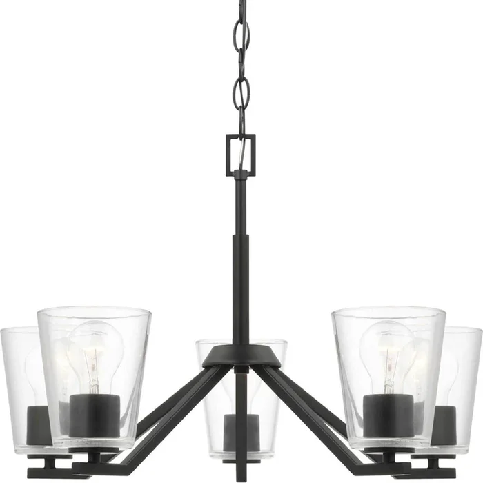 Progress Lighting Vertex Collection Five-Light Matte Black Clear Glass Contemporary Chandelier