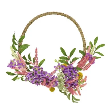 Purple Lavender and Mini Blossoms Spring Floral Wreath, 16-Inch