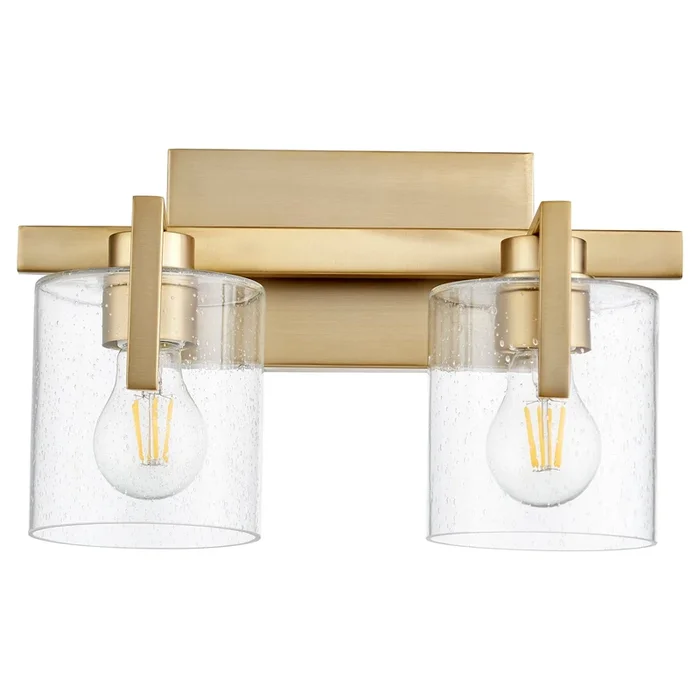 Quorum 5190-2-80 Vanity 2 Light Clear Seeded Glass Transitional – Aged Brass