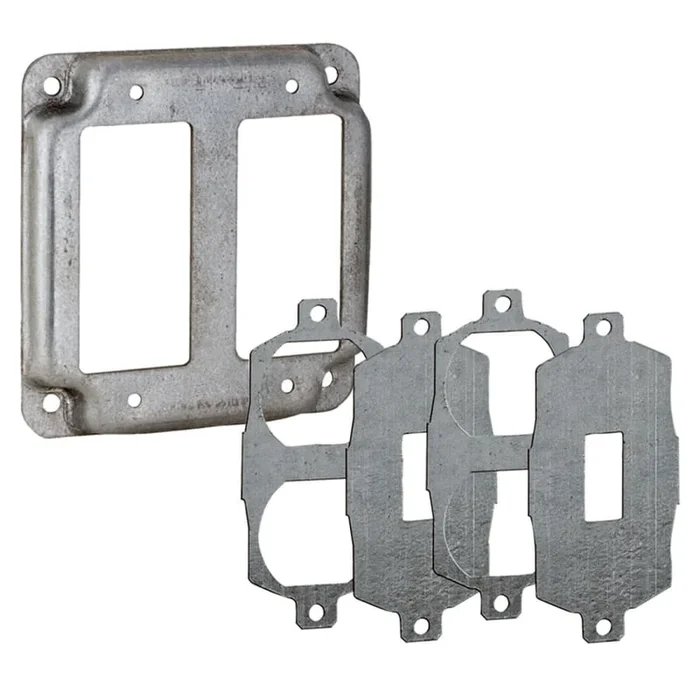Raco 4-3/16″ 1/2″ Raised Square Universal 2 Device Crushed Corner Cover with Insert Plates