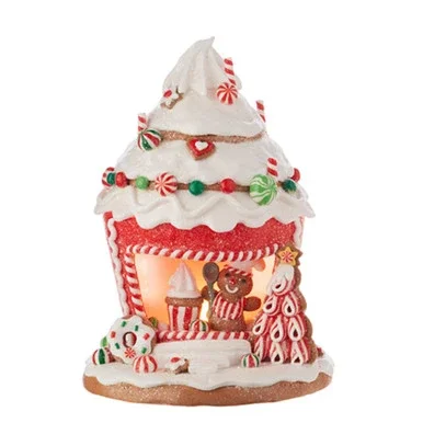 Raz Imports Gingerbread Cupcake Shop Building Christmas Figurine 8.5 Inch