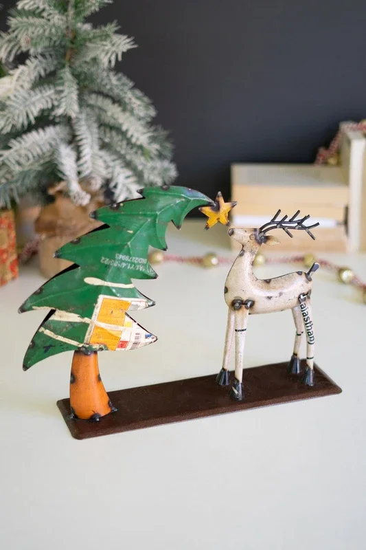 Recycled Iron Deer with Christmas Tree