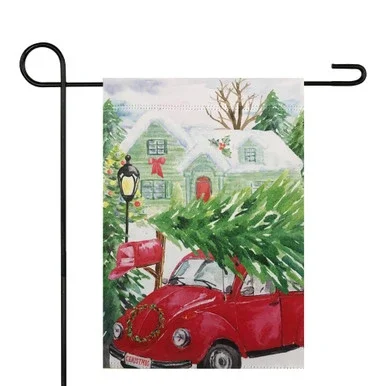 Red Car and Christmas Tree Outdoor Garden Flag 12.5″ x 18″