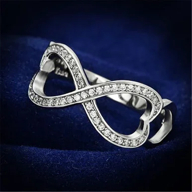 Rhodium Finish Sterling Silver Heart Shaped Women’s Ring with Clear CZ Stones – Size 6
