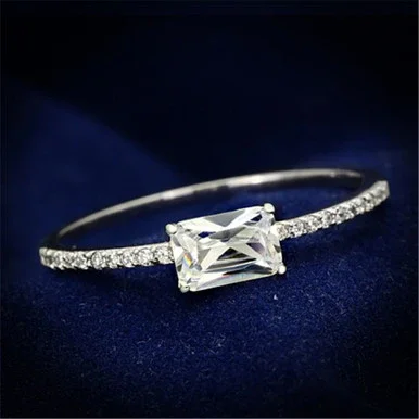 Rhodium Finish Sterling Silver Women’s Engagement Ring with Clear CZ Stones – Size 6