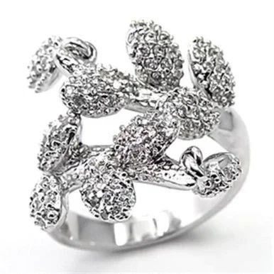 Rhodium Plated Pave Women’s Ring with Round Cubic Zirconia Stones – Size 6