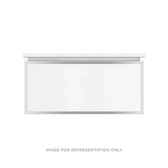 Robern Profiles Framed Vanity, 36” x 15” x 18”, Matte White, Chrome Frame, Plumbing Drawer