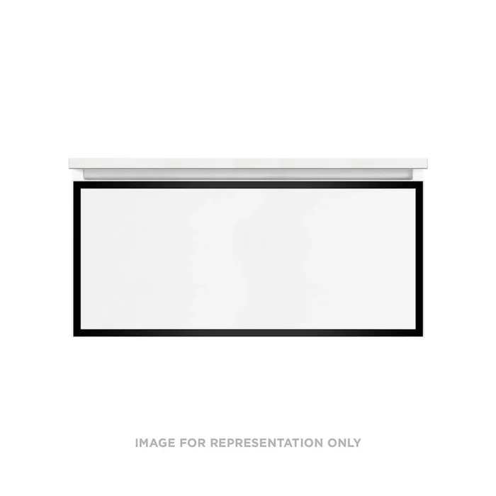 Robern Profiles Framed Vanity, 36” x 15” x 21”, Matte Gray, Matte Black Frame, Plumbing Drawer