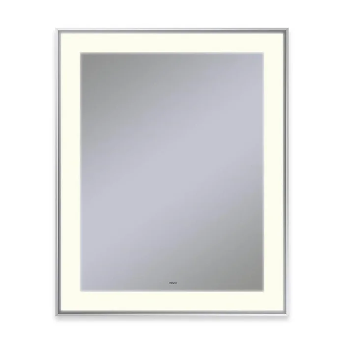 Robern Sculpt Lighted Mirror, 25” x 31” x 2-1/4”, Slim Museum Frame, Chrome, Perimeter Light Pattern, 2700K Color Temperature (Warm White)